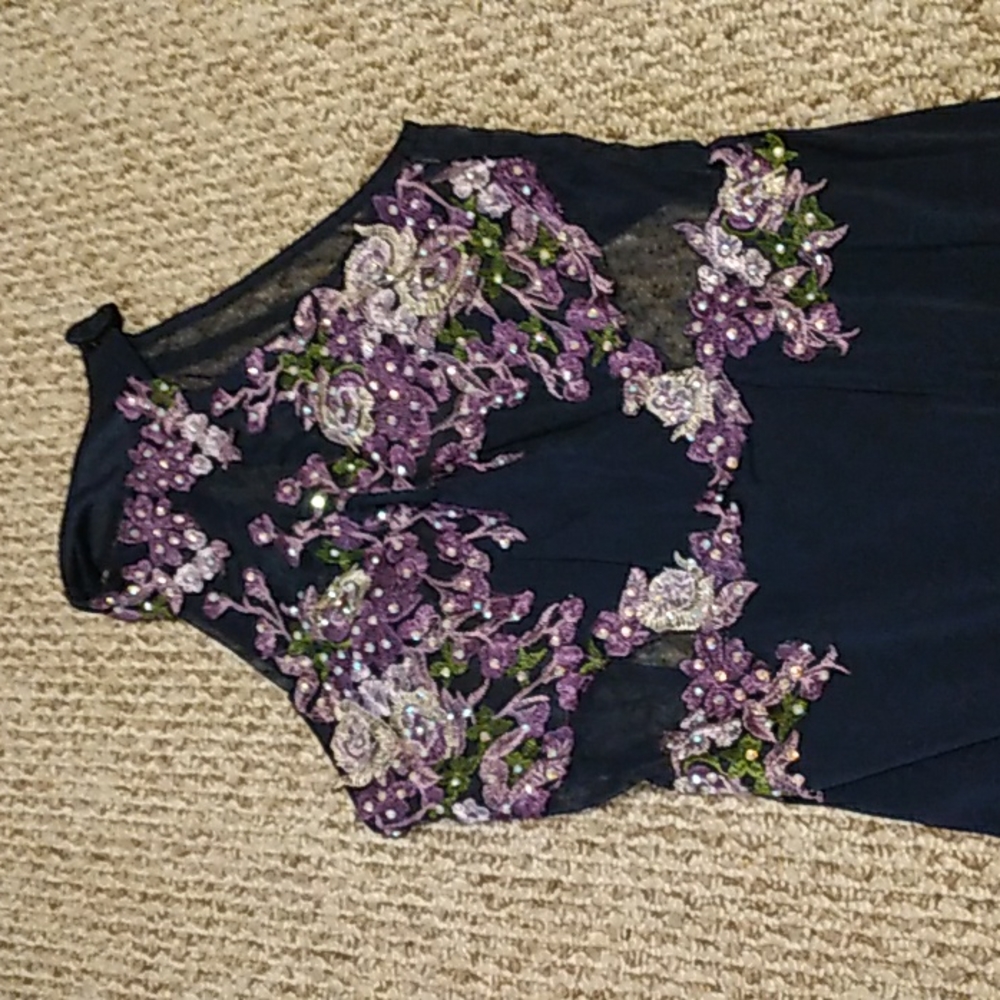 Juniors Blue Floral Long Dress Open Bottom